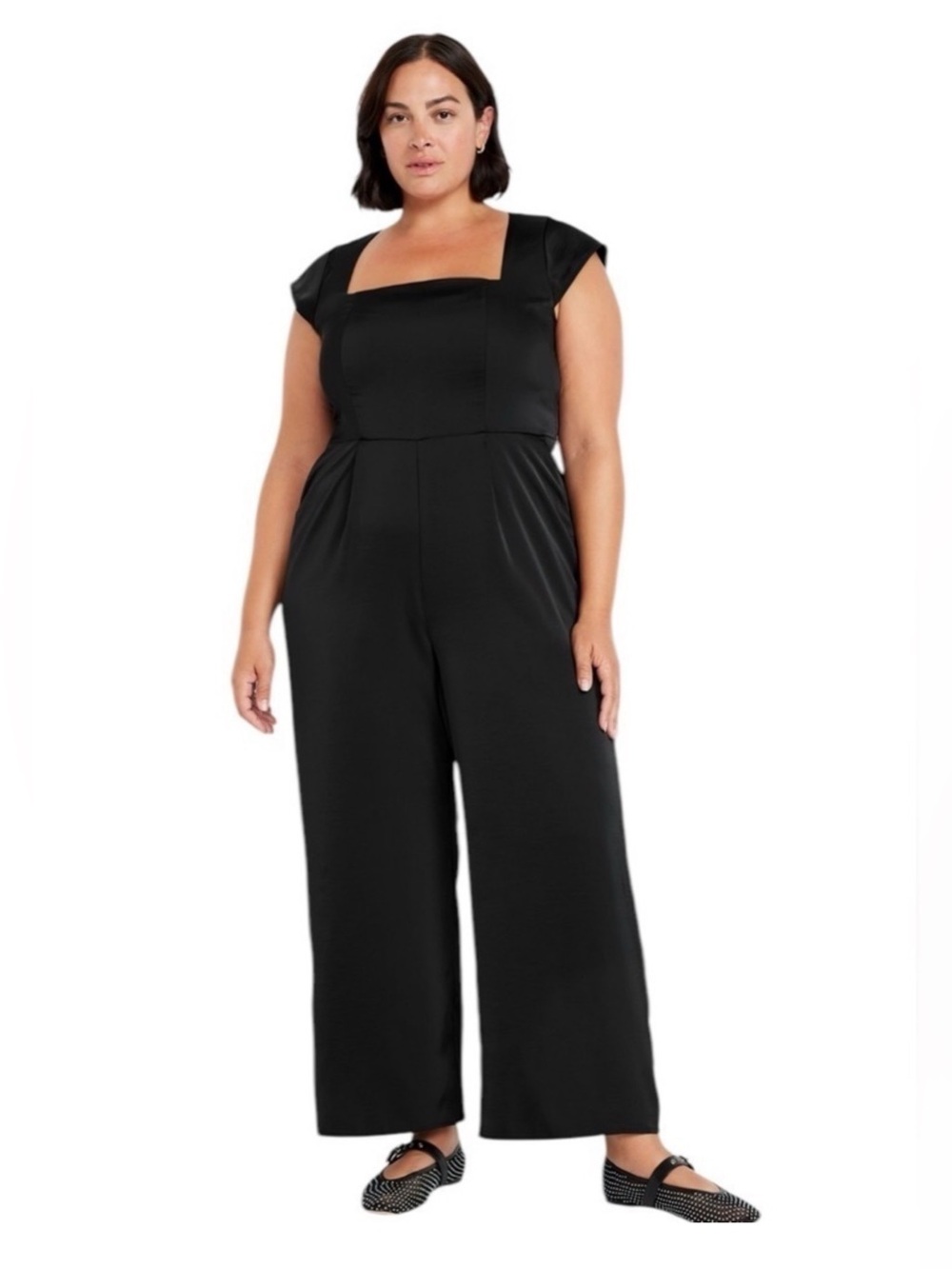 New! Old Navy Women’s XXL Effortless Black Velvet Cap-Sleeve Jumpsuit Open Back